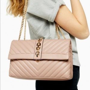 Nude handbag with gold chain strap
